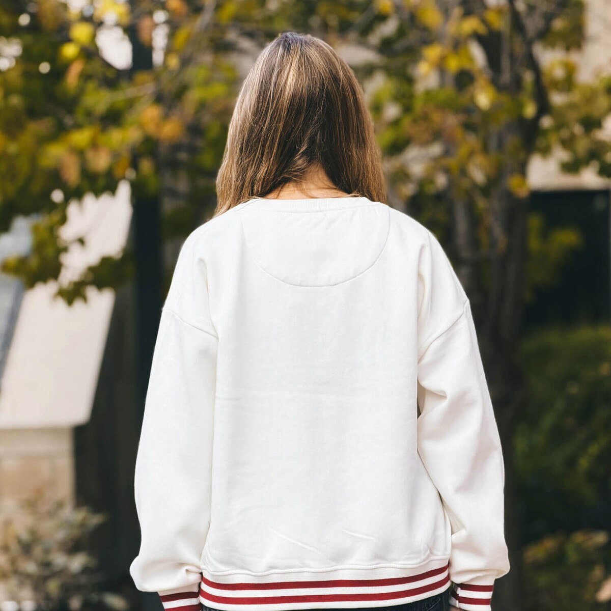 Pressbox Women's Iowa State Ivory and Cardinal Chenille Crewneck Sweatshirt back